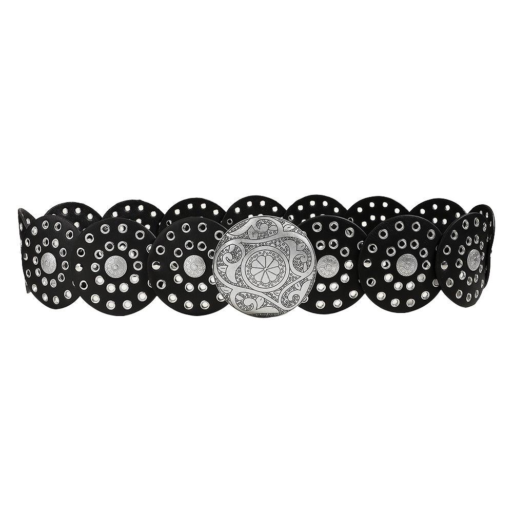 Fashion Punk Exaggerated Round Cutout Personality Belt Ladies Metal Retro Wide Belt - Nioor