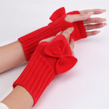 Bow Knitted Wool Keep Warm Half Finger Fingerless Gloves - Nioor