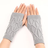 Rhombus Fashion Oversleeve Knitted Wool Keep Warm Half Finger Gloves - Nioor