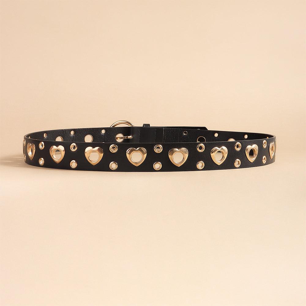 Sexy Punk Style Metal Air Eye Belt For Women With Jeans Skirt Hip Hop Heart Cutout Black Belt - Nioor