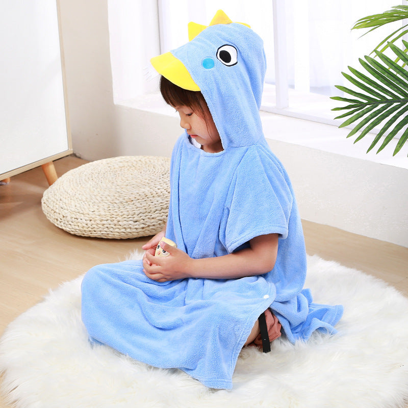 Children's Wearable Coral Fleece Absorbent Hooded Cloak Bath Towel Boys And Girls Nightgown Home Clothes