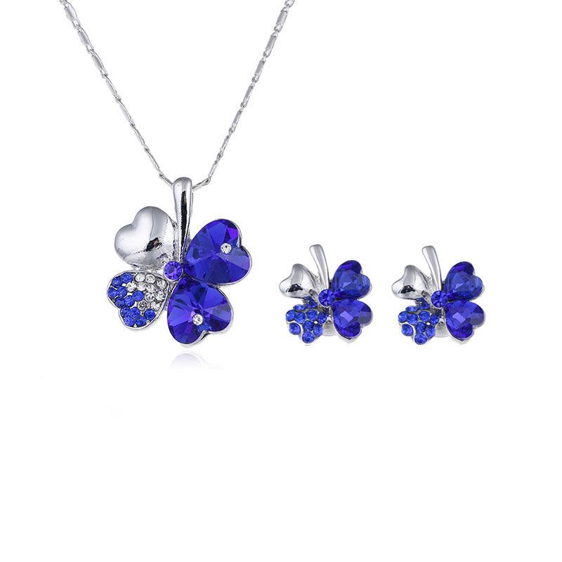 Four-leaf clover crystal necklace earrings - Nioor