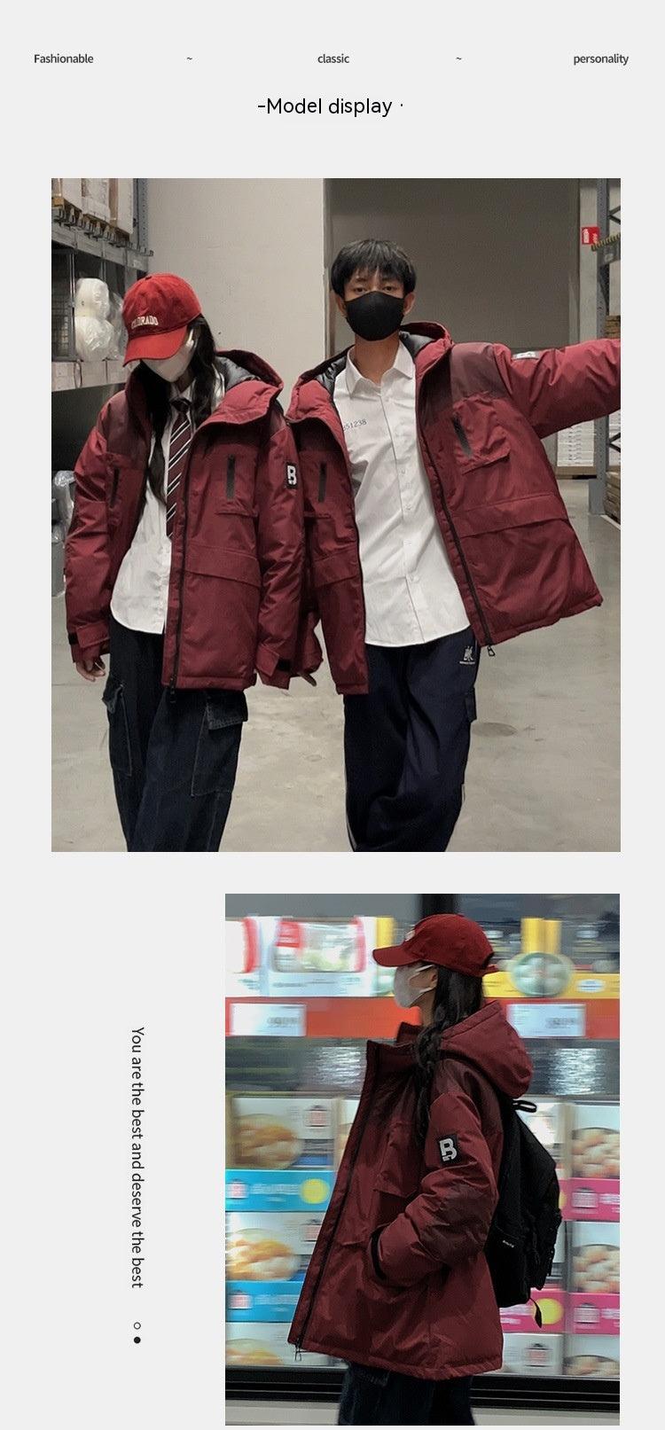 Korean Style Winter Couple Workwear Cotton-padded Jacket Loose Hooded Fashion Casual - Nioor