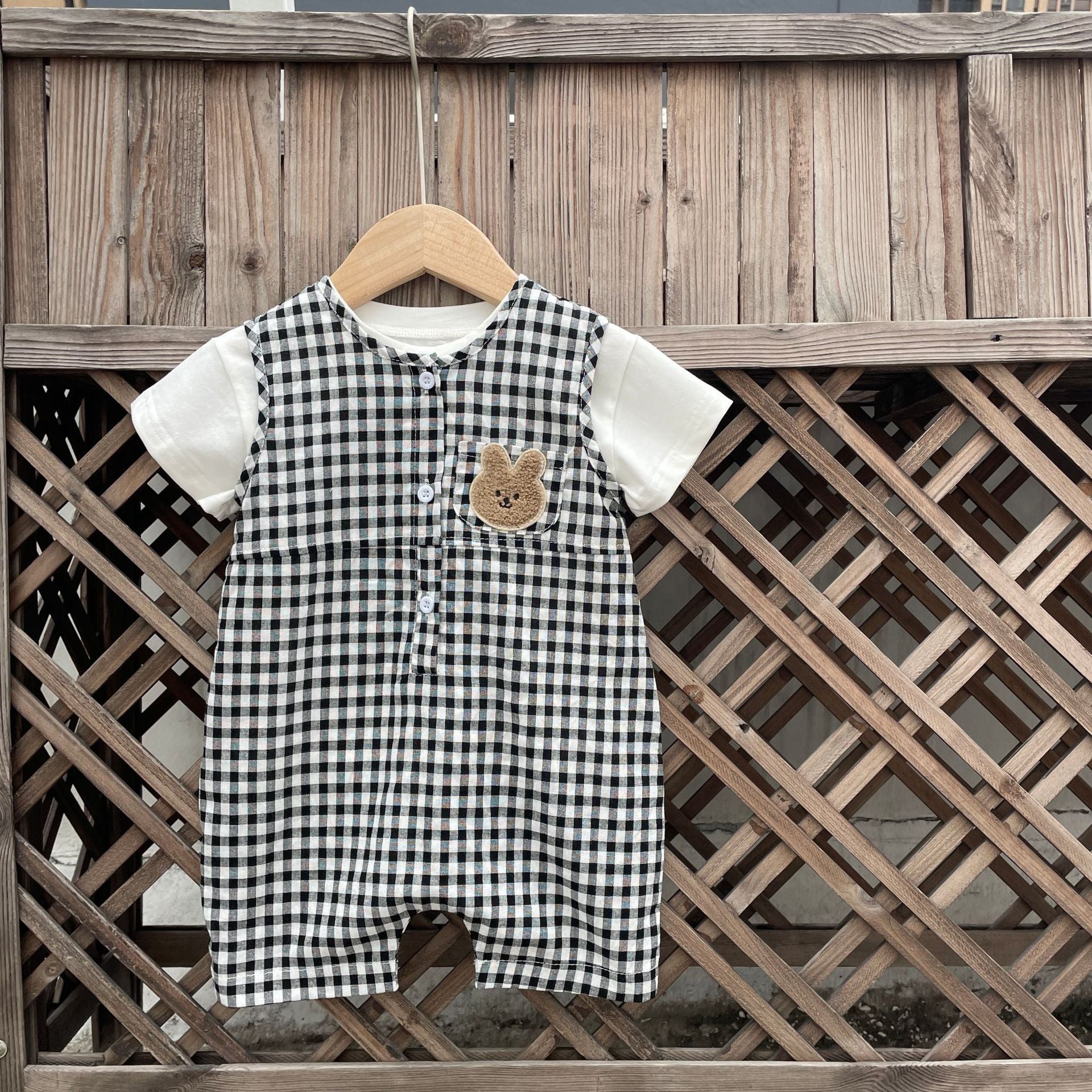 Summer New Thin Type Sleeveless Leotard Baby Boy Plaid Chest Bear Vest Bodysuit Romper