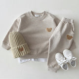 Newborn Infant Children's Cotton Bear Round Neck Sweater Sports Suit Cartoon Two Piece Set