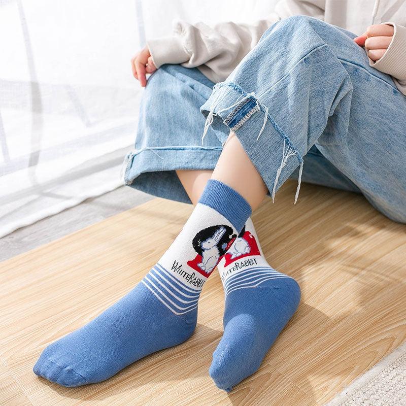 Socks Trendy Tube White Rabbit High-top Cotton Socks - Nioor