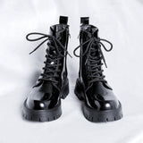 Patent Leather Martin Boots Men's Zipper Glitter Tied - Nioor