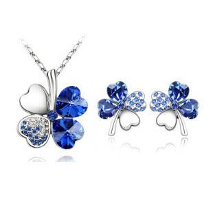 Four-leaf clover crystal necklace earrings - Nioor