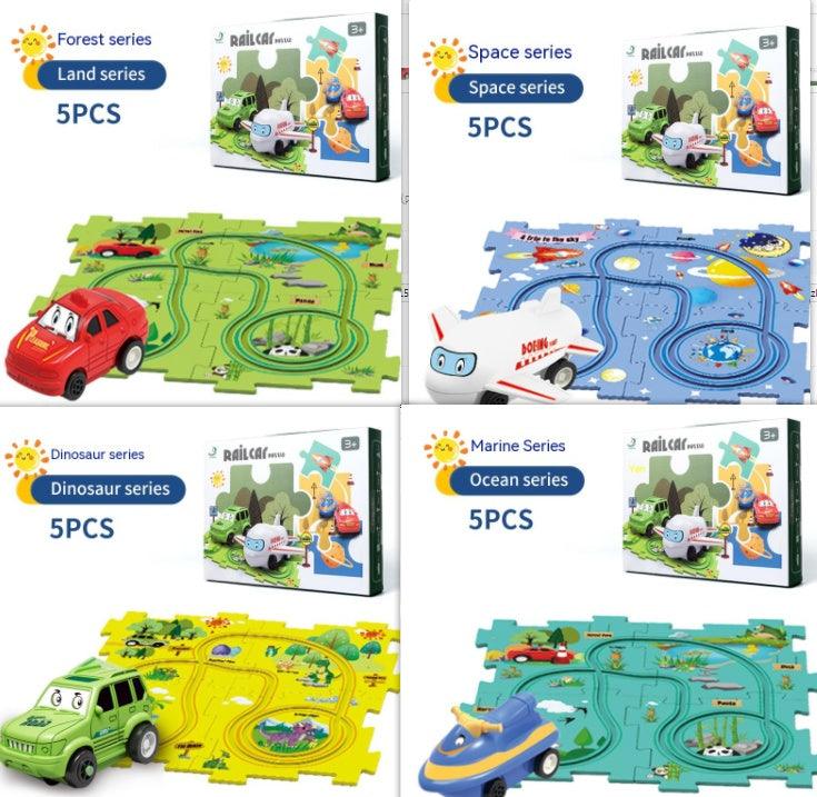 Children Puzzle Electric Railroad Speeder DIY Assembly Electric Car Automatic Rail City Scene Construction Education Toy Gift - Nioor