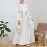 Muslim Robe Casual Lantern Sleeve Simple Solid Color Dress