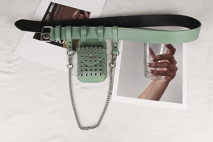 Punk Belt Bag Belt Chain Decoration Rivet Hollow-out Small Bag Belt - Nioor