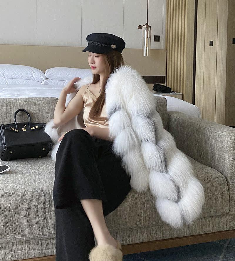 High End Marble Fox Fur Coat - Nioor