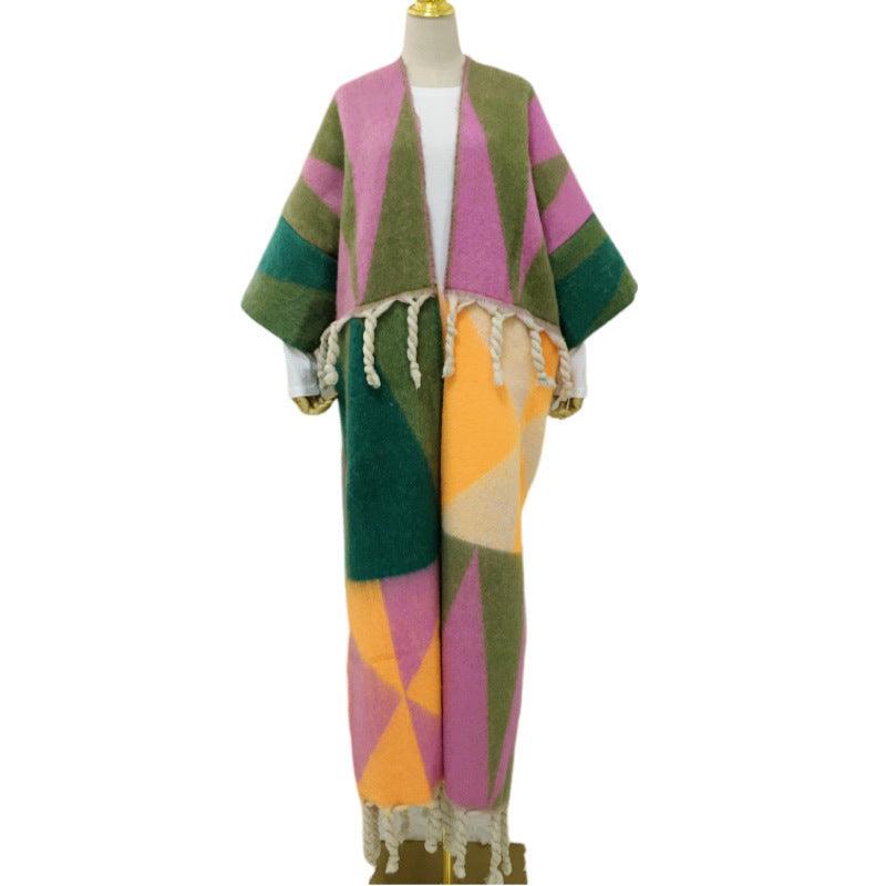 RETRO Geometric Double-sided Color Matching Robe For Women - Nioor