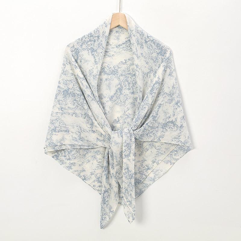 Pearl Chiffon Printed Square Scarf Pleated Scarf - Nioor