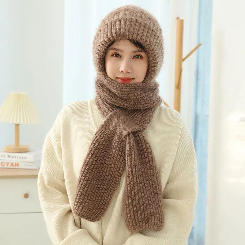 Women's Fleece-lined Autumn And Winter Scarf Hat Integrated - Nioor