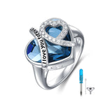 Heart Cremation Urn Ring with Crystal from Austria in White Gold Plated Sterling Silver - Nioor