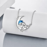 Sterling Silver Bear Necklace Bear Moon Pendant Cute Animal Jewelry Bear Gifts for Women - Nioor