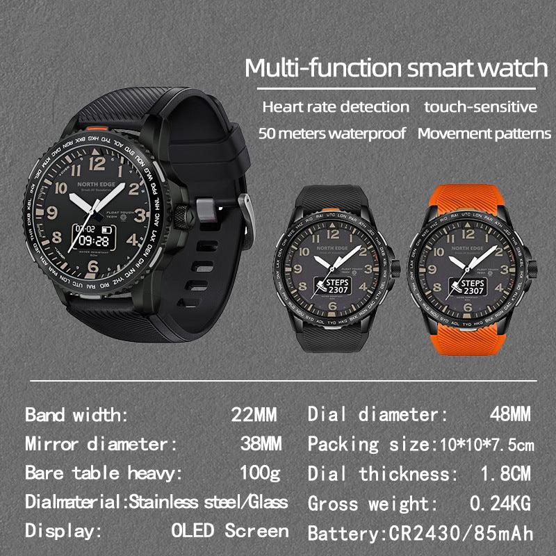 Waterproof Heart Rate Multifunction Step Counter Dual Display Touch Screen Men's Watch - Nioor