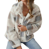 Women's Clothing Plaid Plush Jacket Coat Lapel Warm Short Coat Foreign Trade Wholesale - Nioor