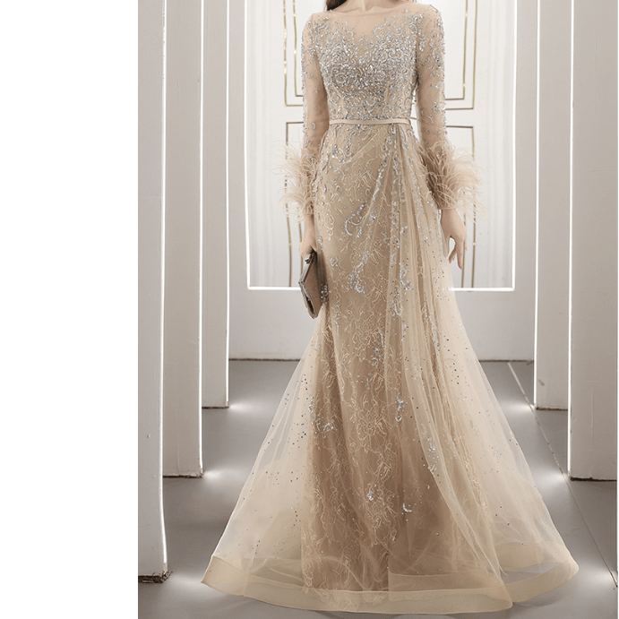 Heavy Industry Nailed Beaded Diamond-encrusted Evening Dress Hostess Long Style - Nioor