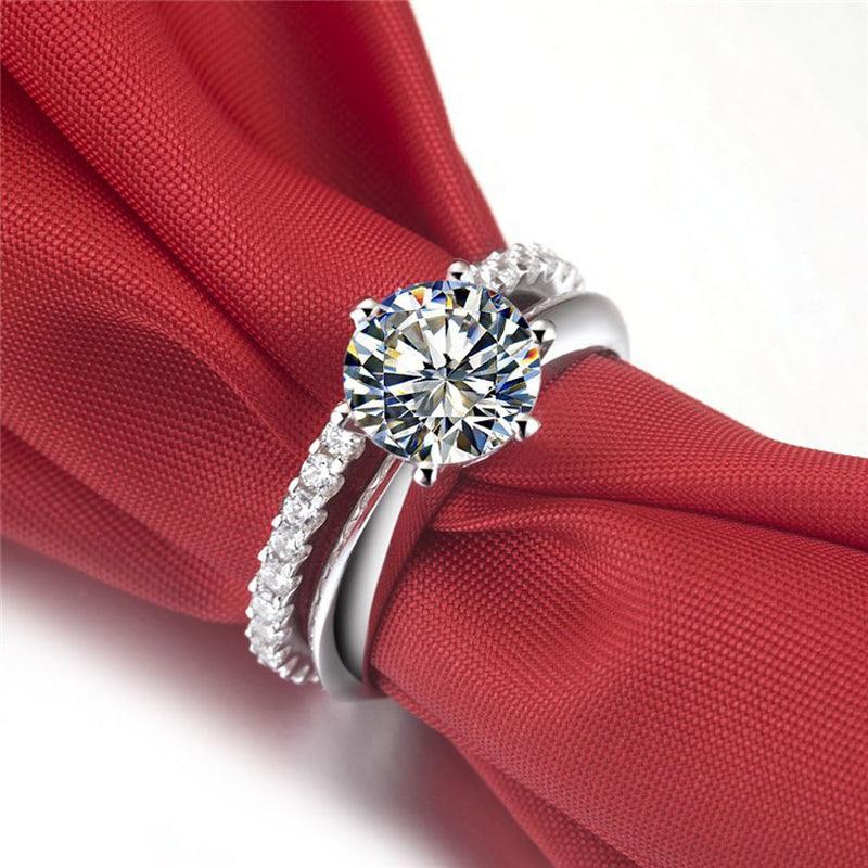 925 Silver Gold-plated Six-claw Ring With Moissanite Female T Carbon Diamond - Nioor