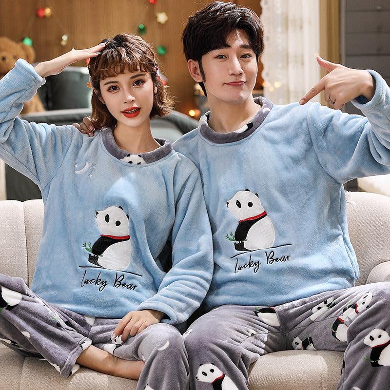 Couples Warm And Velvet Thickened Flannel Home Service Pajamas Set - Nioor