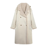 Women's Fashionable Suede White Fur Coat - Nioor