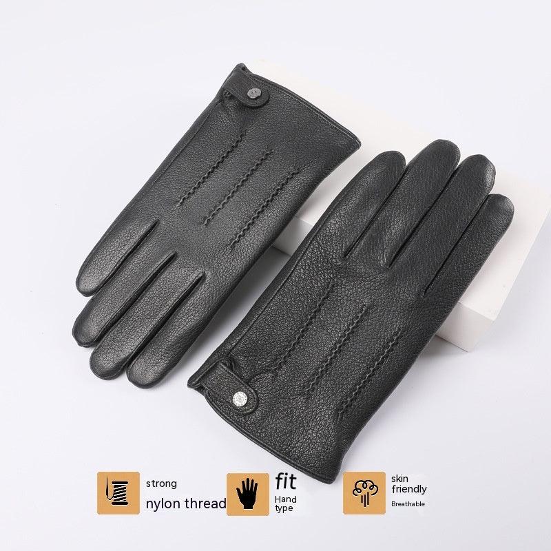 Fleece-lined Thickened Real Leather Gloves - Nioor