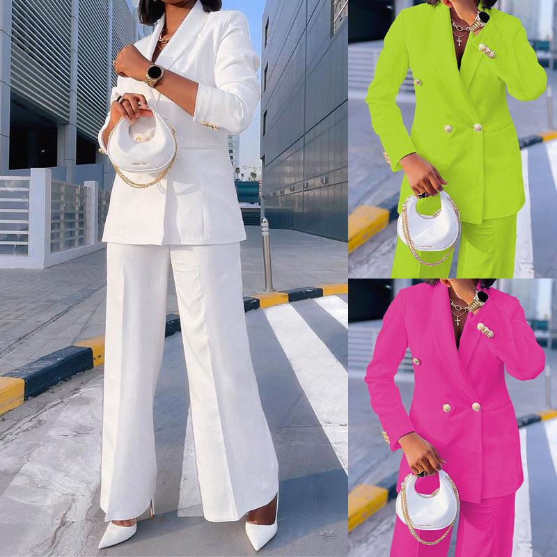 Lady Temperament Casual Small Suit Wide Leg Pants Suit - Nioor