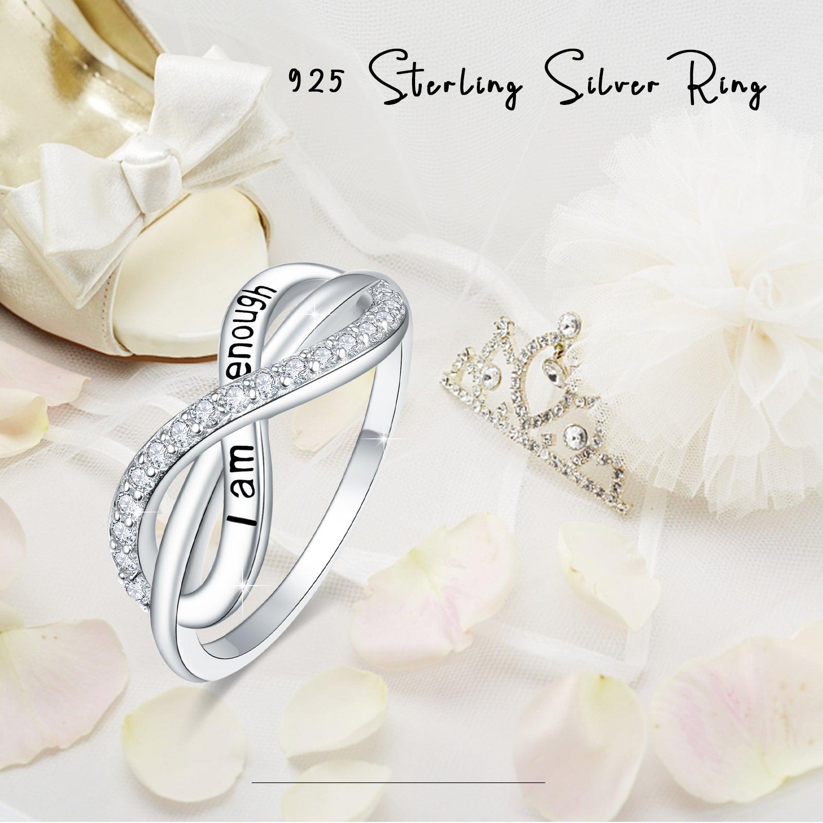 925 Sterling Silver I Am Enough Forever Love Infinity Adjustable Promise Band Ring - Nioor