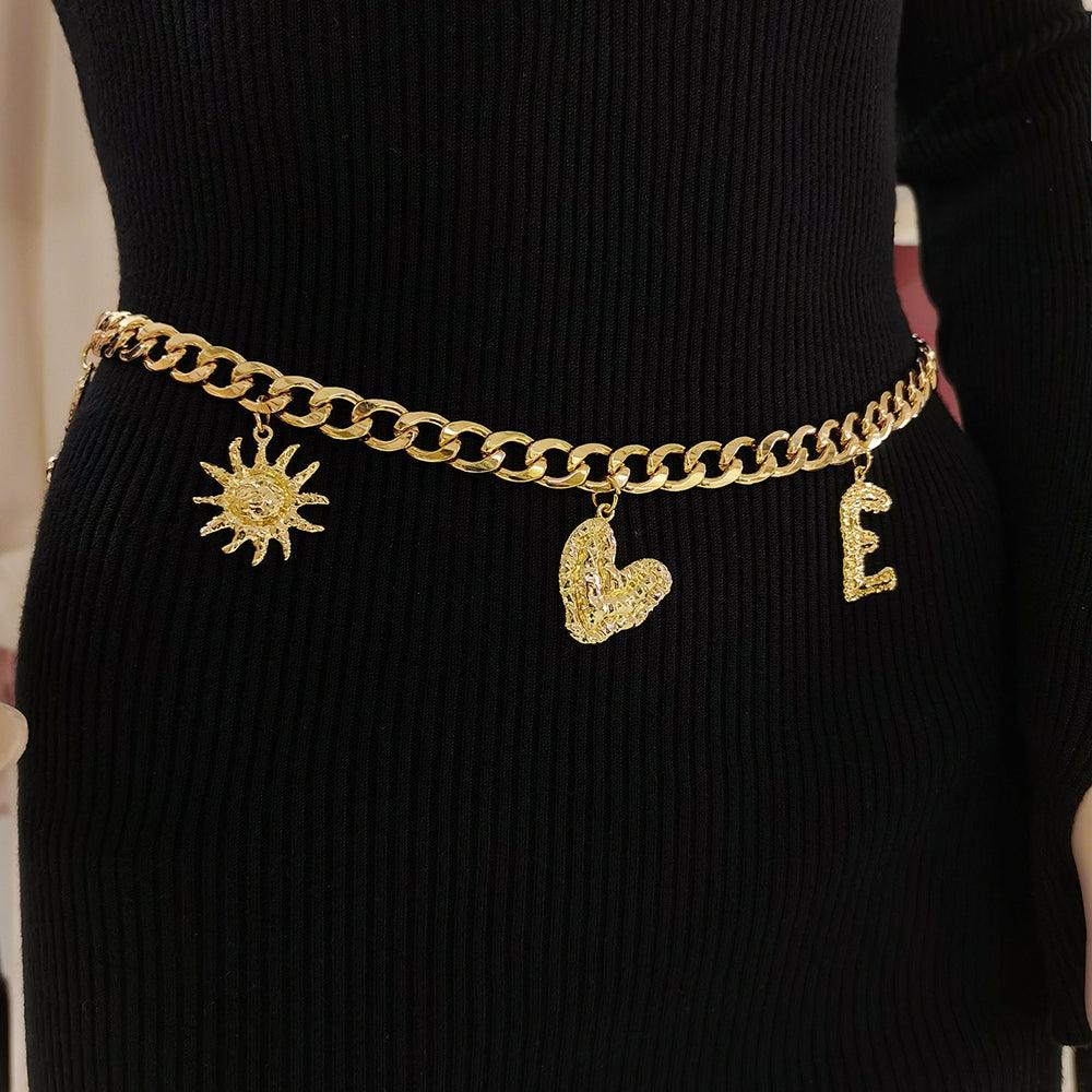 Metal Cutout Waist Chain Gold Love Letter Love Pendant Fashion Dress Chain Accessories - Nioor