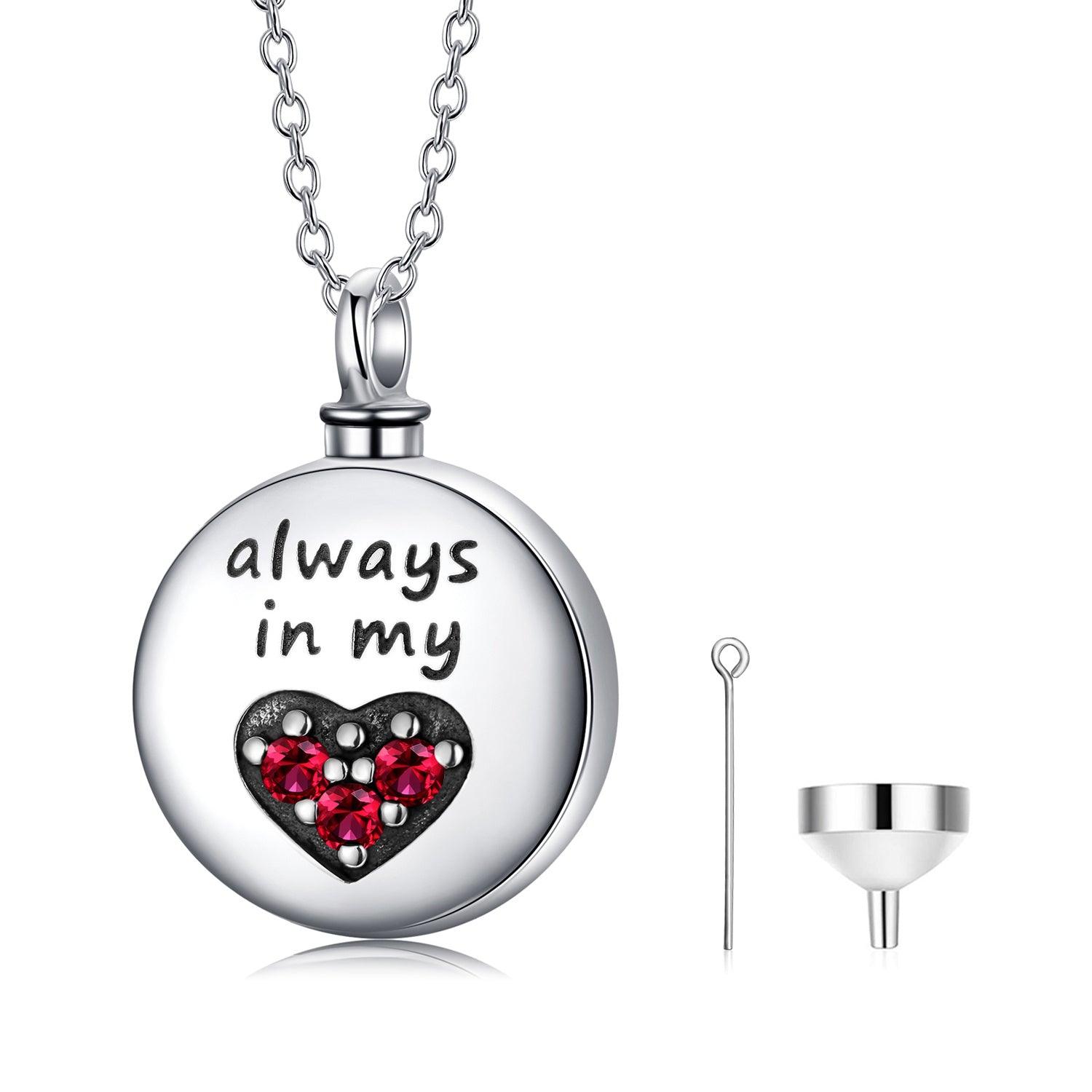 Heart Urn Engraved Cremation Necklace for Ashes in Sterling Silver - Nioor