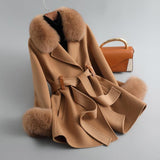 Women's Fox Fur Collar High Rui Double-sided Cashmere Coat - Nioor