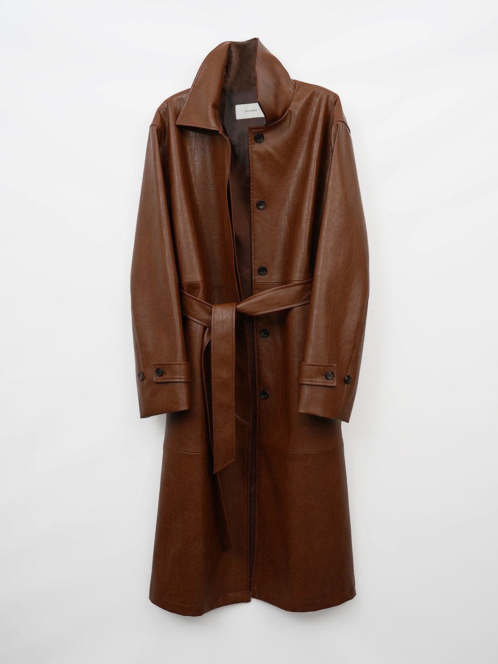 Retro Niche Lapel Waist Belt Single-breasted Long Leather Trench Coat - Nioor