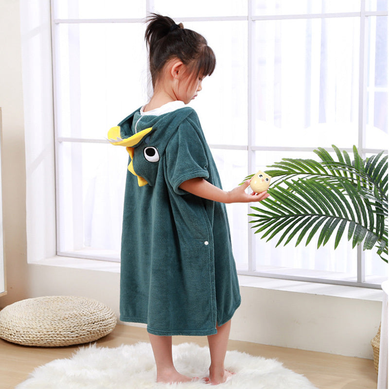 Children's Wearable Coral Fleece Absorbent Hooded Cloak Bath Towel Boys And Girls Nightgown Home Clothes