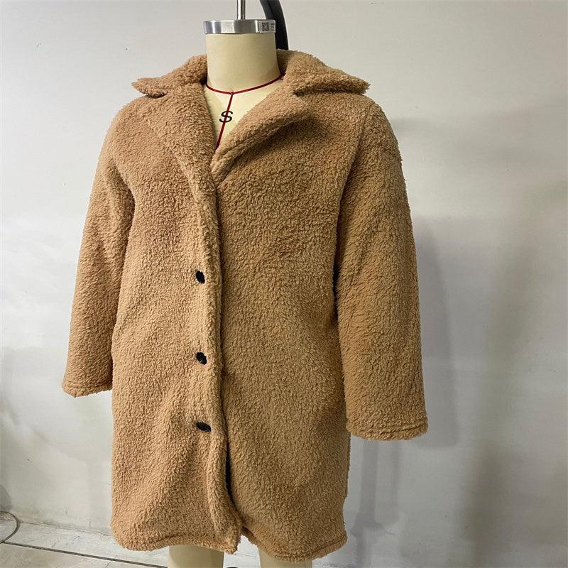 Long Sleeve Lapel Coat Lamb Wool Large Coat Women - Nioor