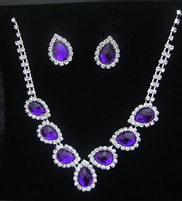 The New Bride Jewelry Color Diamond Earrings Necklace Fashion Necklace Set Can Be Customized - Nioor