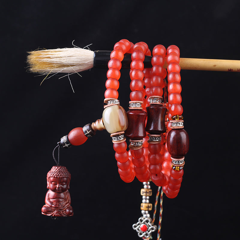 Red horns and prayer beads bracelet