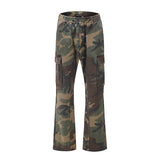 Washed And Distressed Camouflage Stitching Multi-pocket Tooling Micro Trousers