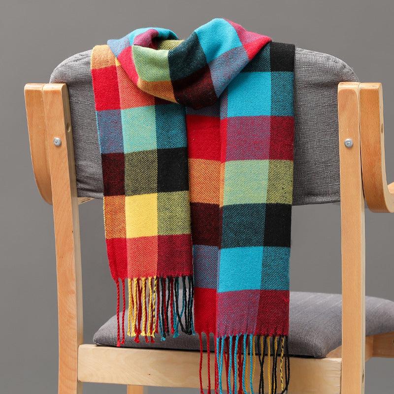 British Plaid Imitation Cashmere Tassels Couple Parent-child Men's Scarf - Nioor