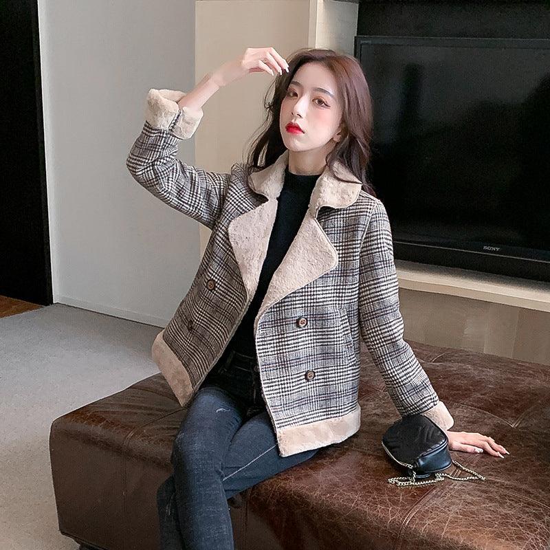 Autumn And Winter Tide All-match Thick Plaid Woolen Fur - Nioor