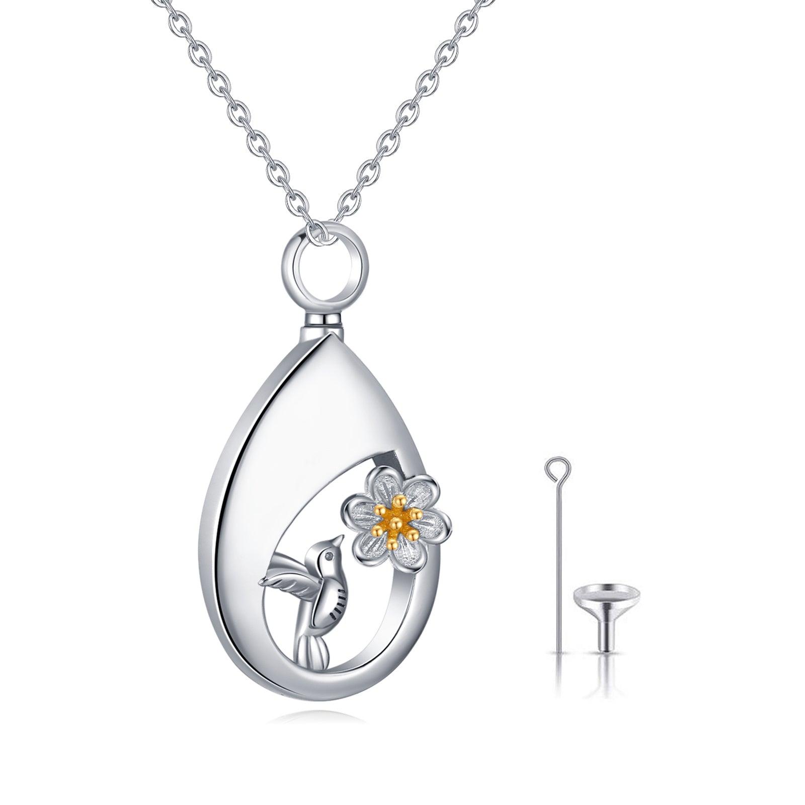 Cremation for Ashes Hummingbird Urn Necklace Teardrop Urn Pendant in Sterling Silver - Nioor