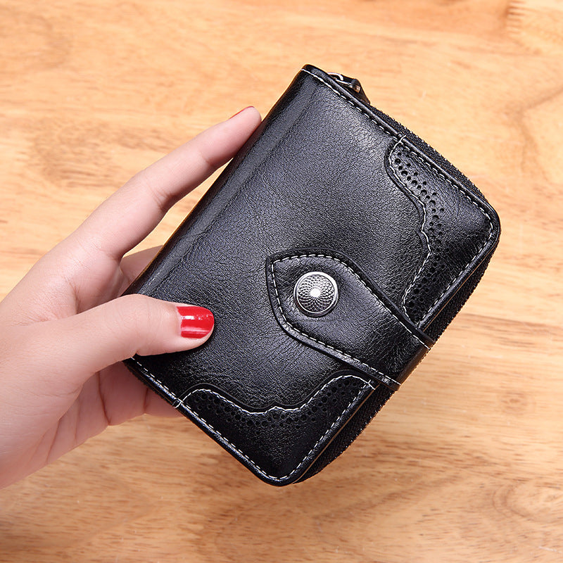 Women's Retro Wax Leather Zipper Wallet