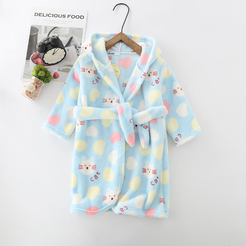 Children Clothing Home Clothes Flannel Men's Women's Hoodie Coral Velvet Night-robe