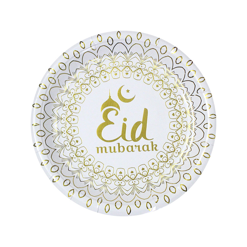 Muslim Eid Tableware Bronzing Disposable Paper Plate Paper Cup Decoration