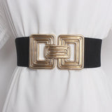 Square Metal Buckle Jute Wide Belt - Nioor