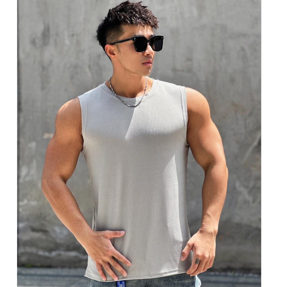 Summer Workout Vest Exercise Sleeveless Round Neck Striped Quick-drying Breathable Basketball Running Training Clothing Men - Nioor