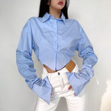 Women's Design Sense Niche Lapel Long Sleeve Short Cinched Blouse - Nioor