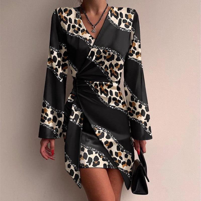 Women's Fashion Temperament Printed Long-sleeved Shirt Dress - Nioor