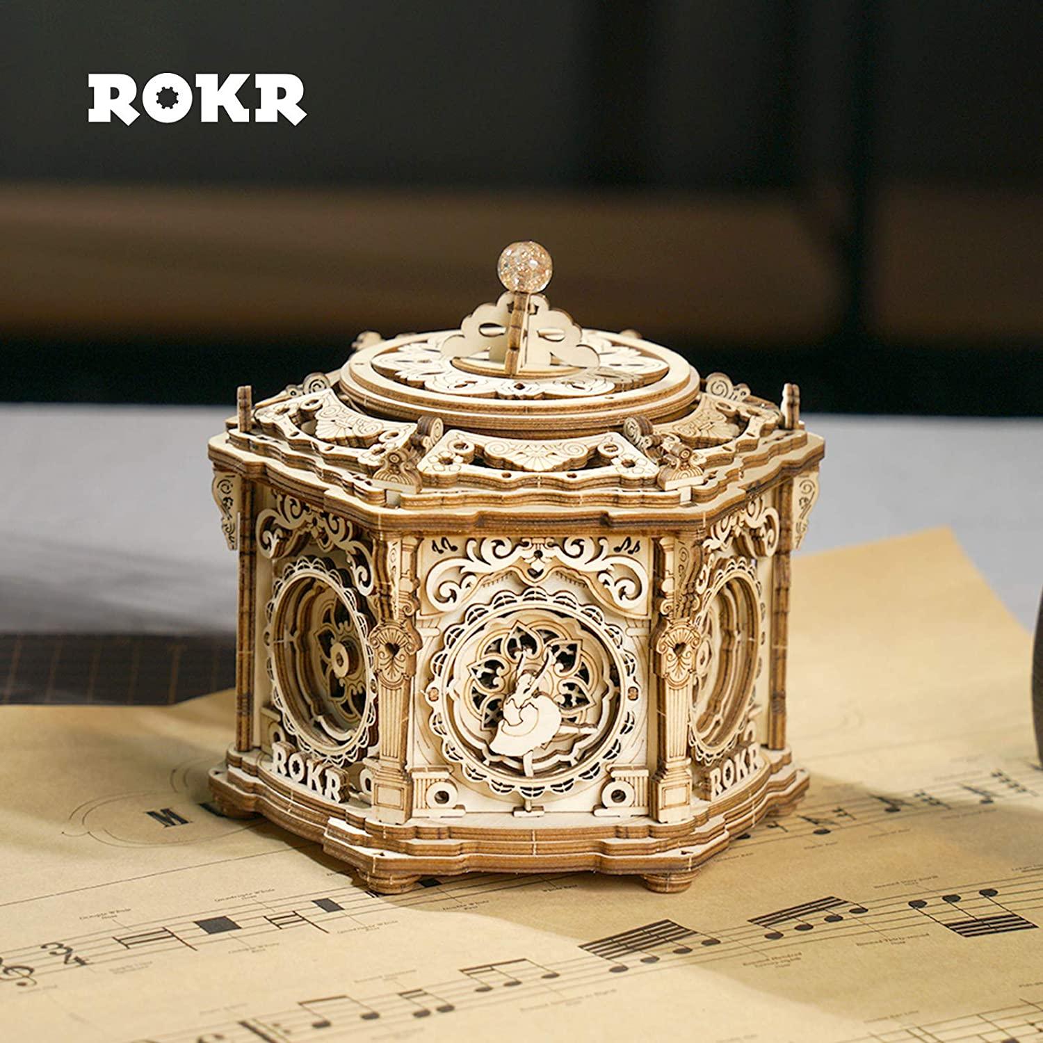 Robotime Rokr DIY Mechanical Music Box Kit 3D Wooden Puzzle Box For Adults Self-Assembly Building Project - Secret Garden - Nioor